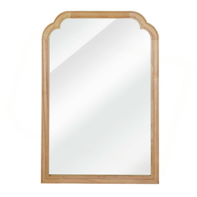 Solid Wood Frame Rounded Corner Decorative Mirror, For Bedroom, Bathroom, Living Room, Entryway