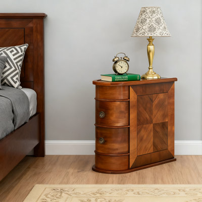 10.8" Narrow 2-Drawer Side Table, Vintage Wood End Table with Curved Drawers and Metal Knobs, No Assembly Required