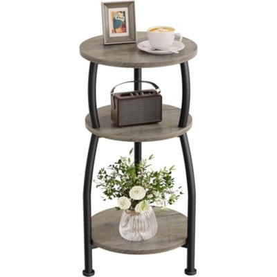 Petite table d'appoint ronde à 3 niveaux, idéale pour les petits espaces | Table de chevet compacte de 30 cm (11,8 po) pouvant accueillir une tasse de café, des livres ou des plantes décoratives, pour le salon, la chambre ou la terrasse, grise