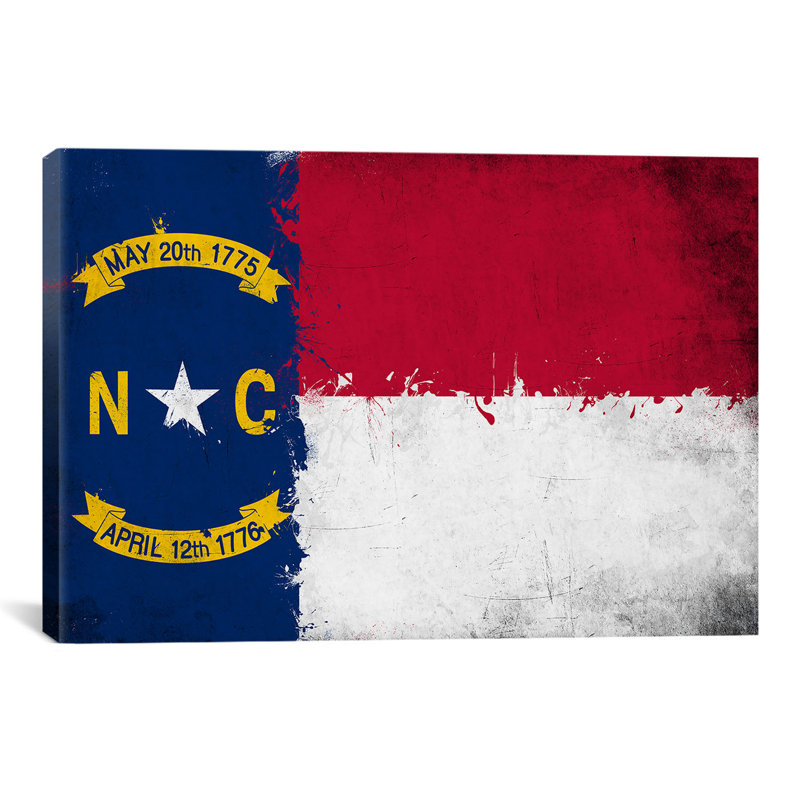 Drapeau de la Caroline du Nord, impression grunge sur toile, H 8 po x l 12 po x P 0,75 po, Toile tendue, Pas de tapis