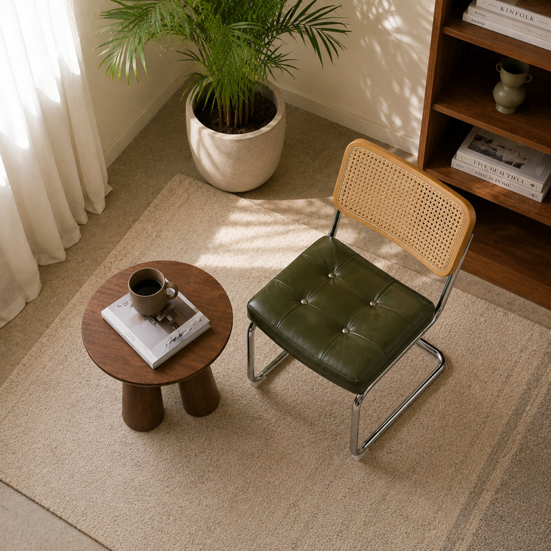 Chaise en porte-à-faux 19,3 po Mid-Century, Natural/Green