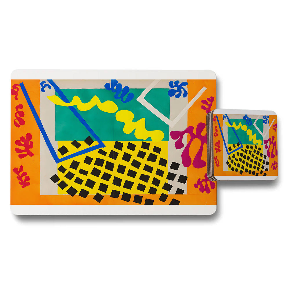 Vibrant Abstract Geometric Placemat And Coaster Set