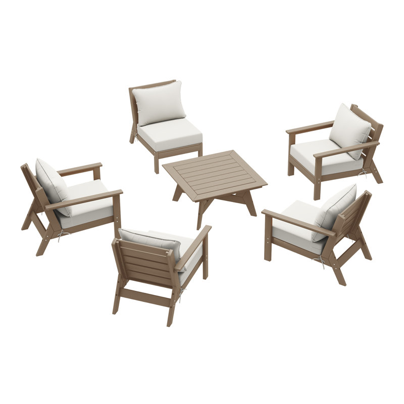 6-Piece Deep Seating Set, Light Brown, White
