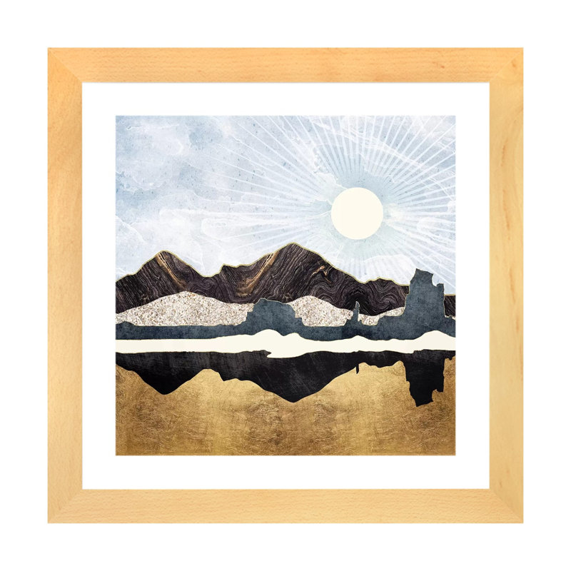 Désert doré - impression d'art graphique, Blanc, H 16 po x l 16 po x p 1 po, Toile avec cadre en bois beige
