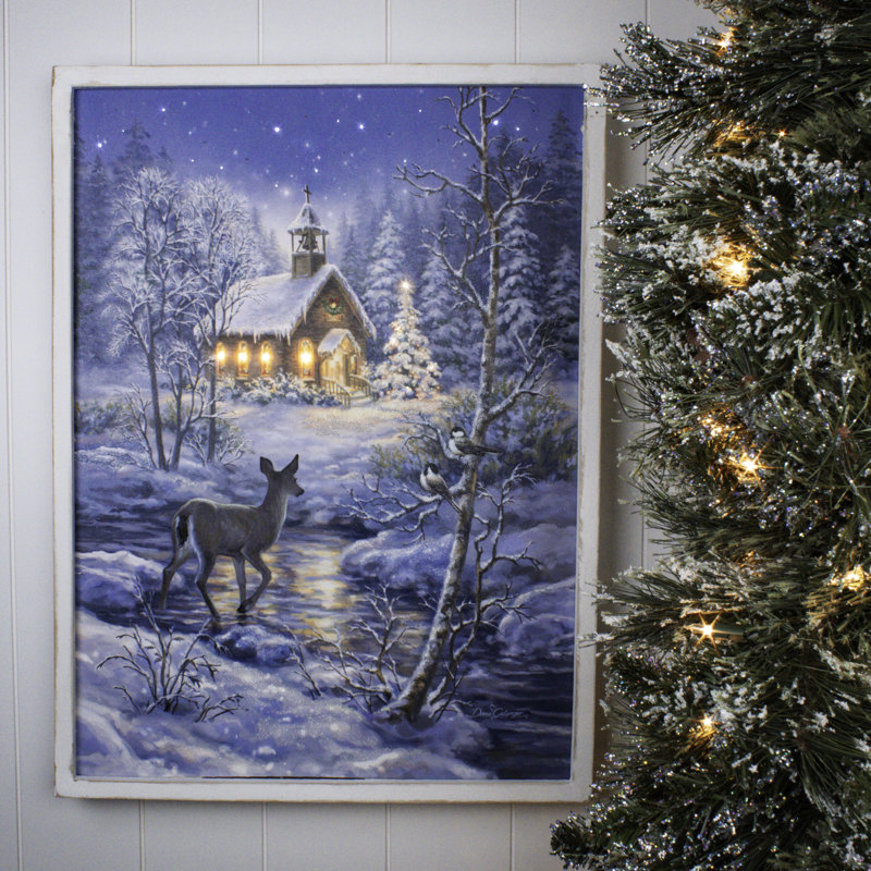 The Chapel 18 x 24 Framed Lighted LED Fiber Optic Canvas