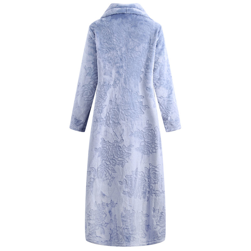 Hursel Fleece Mid-Calf Bathrobe with Pockets, Blue, S