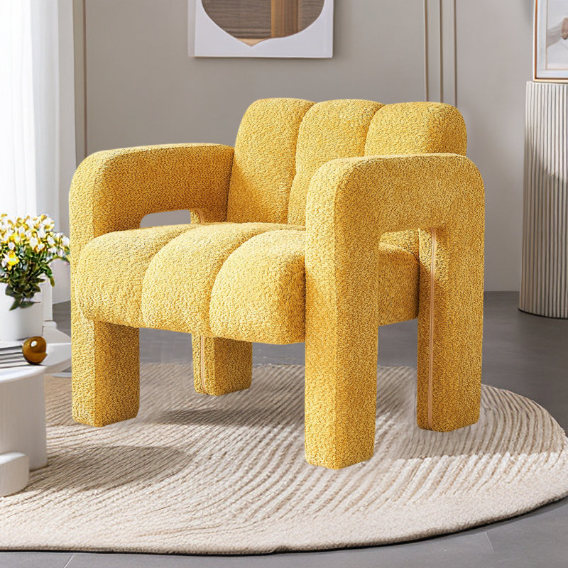 Chaise d'appoint pratique et large rembourrée, Polyester jaune