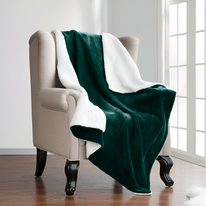 Kaylie Soft Sherpa Fleece Fur Thick Dual Sided Reversible Blanket Throw, Emerald, 200cm x 240cm