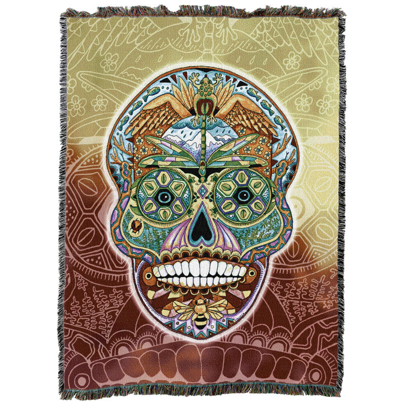 Pure Country Weavers - tête de mort en sucre Animal Totem - jeté en coton Sue Coccia tissé à partir de coton - fabriqué aux États-Unis (54 x 72)