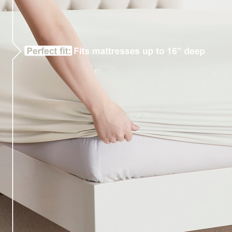  Ensemble de draps double brossé de luxe pour hôtel avec draps et taies d'oreiller très doux, Blanc cassé, Très grand