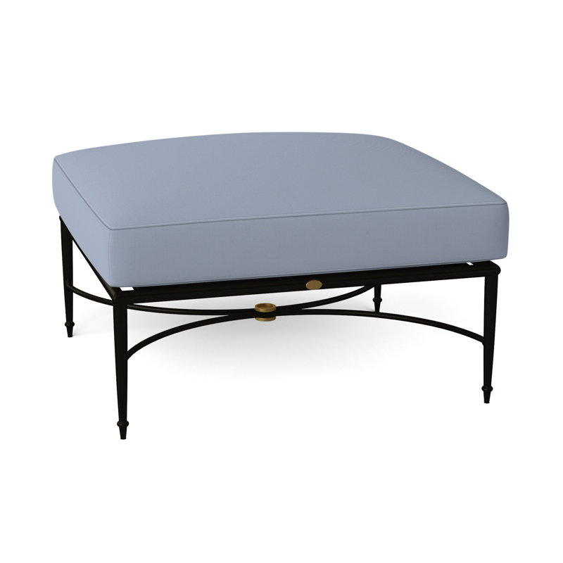 Roma Outdoor Ottoman with Cushion, Arbor Chambray, Welt