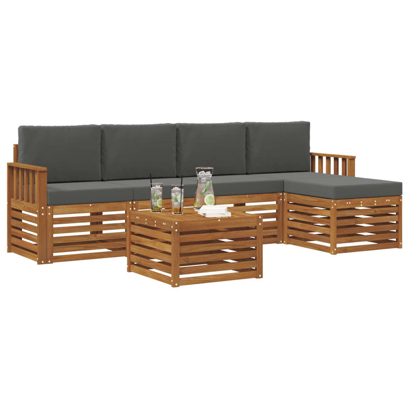  Ensemble de canapé 6 pièces en bois d'acacia naturel et anthracite massif