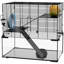 Cage à gerbille de 23,5 po, acier noir, avec bassin en verre, rampes, plateformes, cabane, roue d'exercice pour petits hamsters de Hamster noir, roue confortable, plateformes pour animaux de compagnie