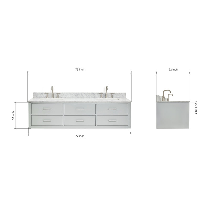 73'' W Double Vanity, Gray, Brushed Nickel