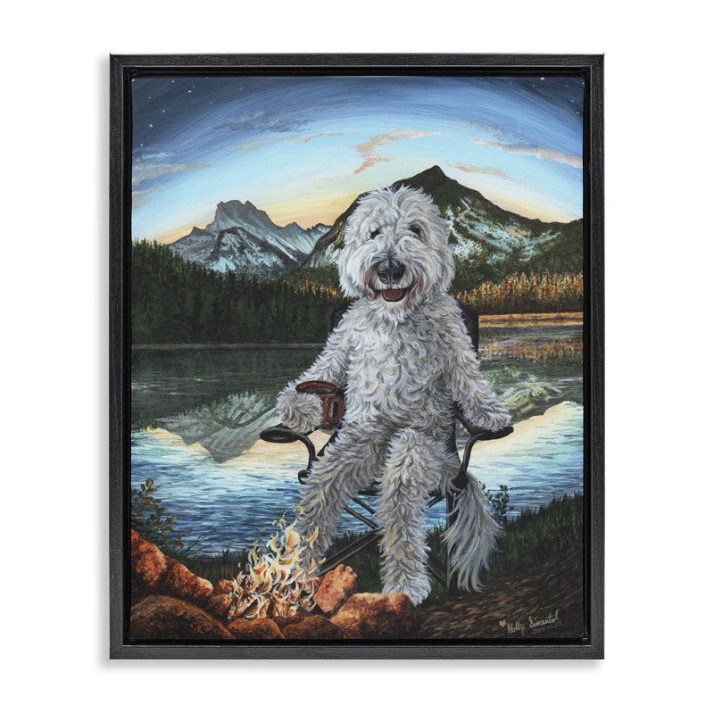 Chien par Campfire Landscape, H 17 po x l 21 po, Cadre flottant noir de jais
