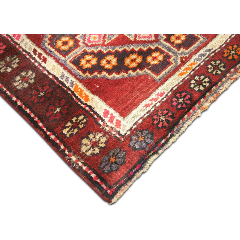 One-of-a-Kind Hand-Knotted 1960s 2'7" x 12'9" Runner Wool Area Rug in Red/Yellow