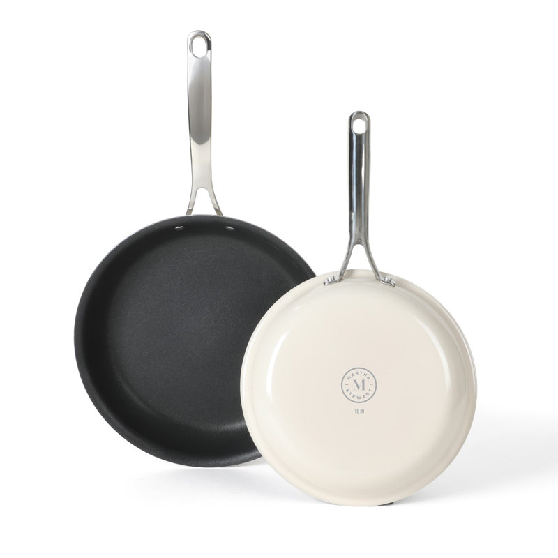 Cream and Black Aluminum Nonstick 2-Piece Fry Pan Set