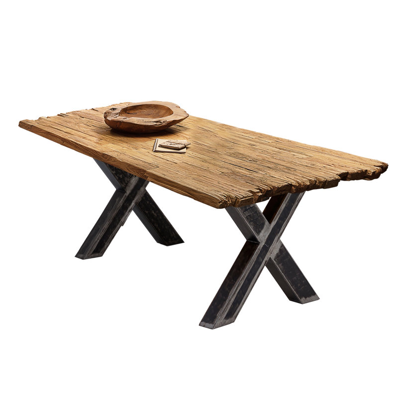 Cartersville Teak Solid Wood Top Metal Base Dining Table, H78 x L220 x W100cm