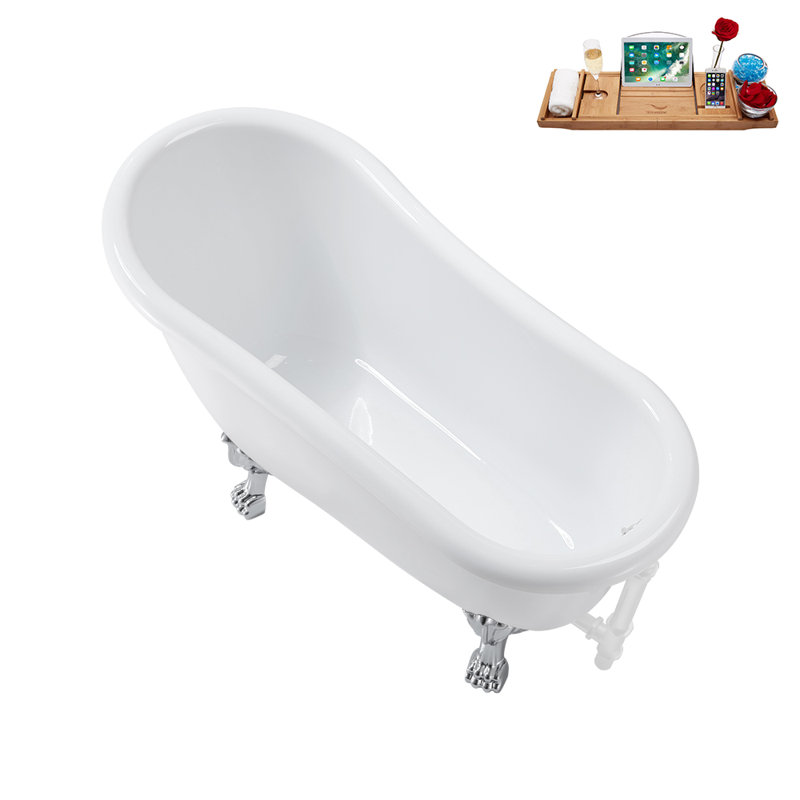 53.1'' x 25.6'' Soaking Acrylic Bathtub, Polished Chrome, Glossy White