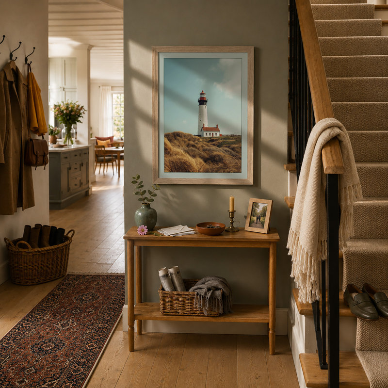 Lighthouse on the Dune Coastal - Framed Print, A3 - 42.0 x 29.7 cm, Oak