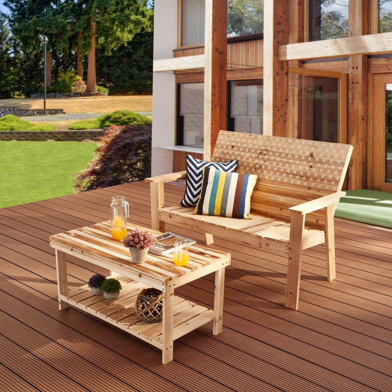 Mia 2-Piece Wood Bench and Table Seating Group