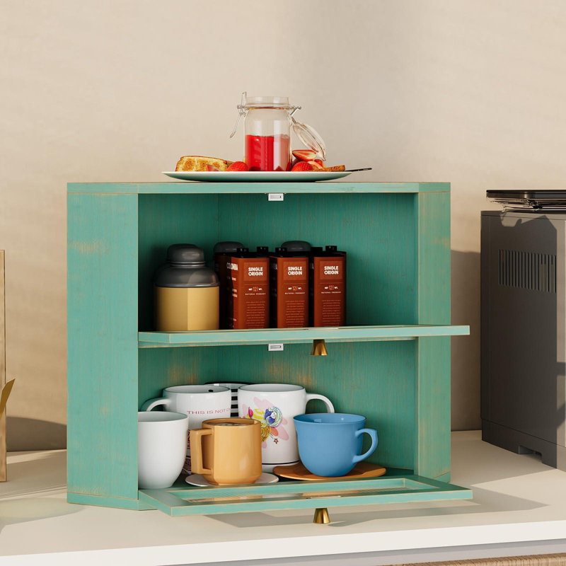Boîte à pain de coin en bambou pour la cuisine, rangement de pain à double couche de comptoir, rangement pour pain de grande capacité, bac avec porte transparente en acrylique ondulé (bleu antique)