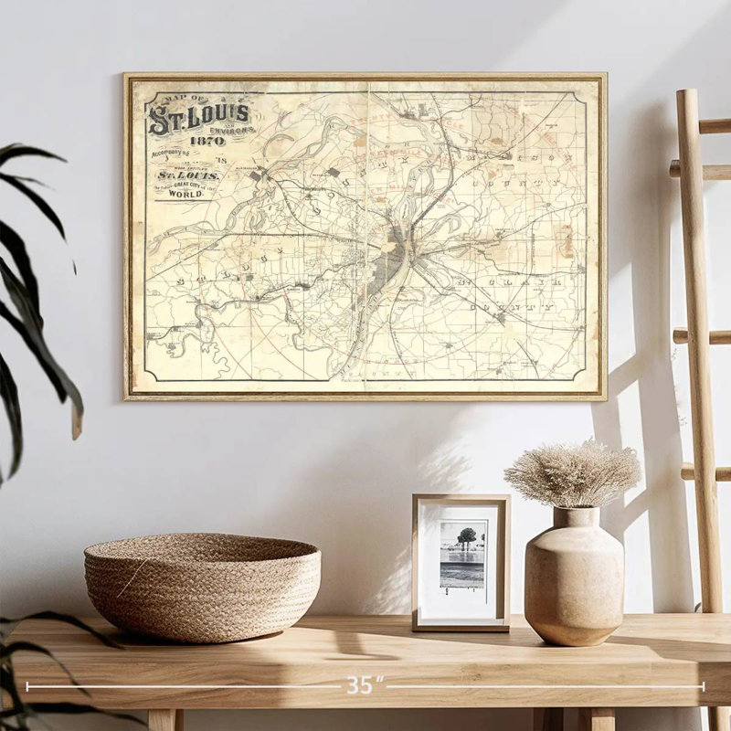 Carte rétro de St Louis II, 25 po x 17 po, Cadre flottant en bois naturel