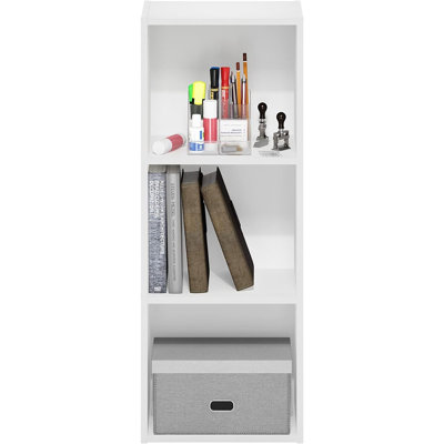 Bibliothèque à 3 niveaux à tablettes ouvertes en blanc, sans outil, tablette de rangement pratique pour le salon, la chambre à coucher, le bureau