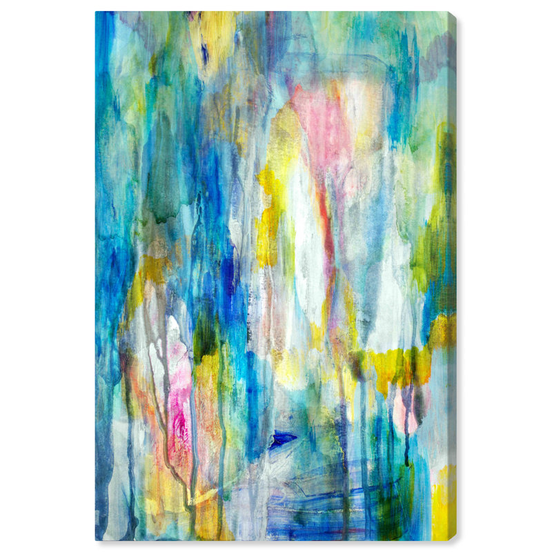 Abstract Rain and Fireworks Modern Blue Canvas Wall Art Print, H 24 po x l 16 po x P 0,8 po
