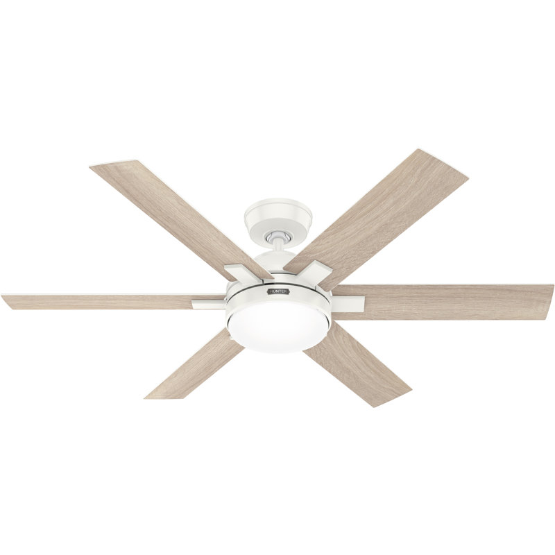 52 inch Georgetown ENERGY STAR® HunterExpress Fan with Light Kit and Remote, White, Light Yellow Wood/White