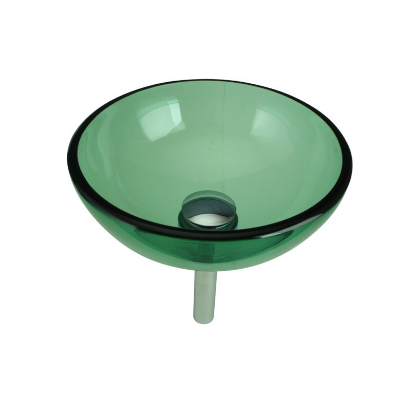 Green Tempered Glass Round Above-Counter Vessel Sink with Drain