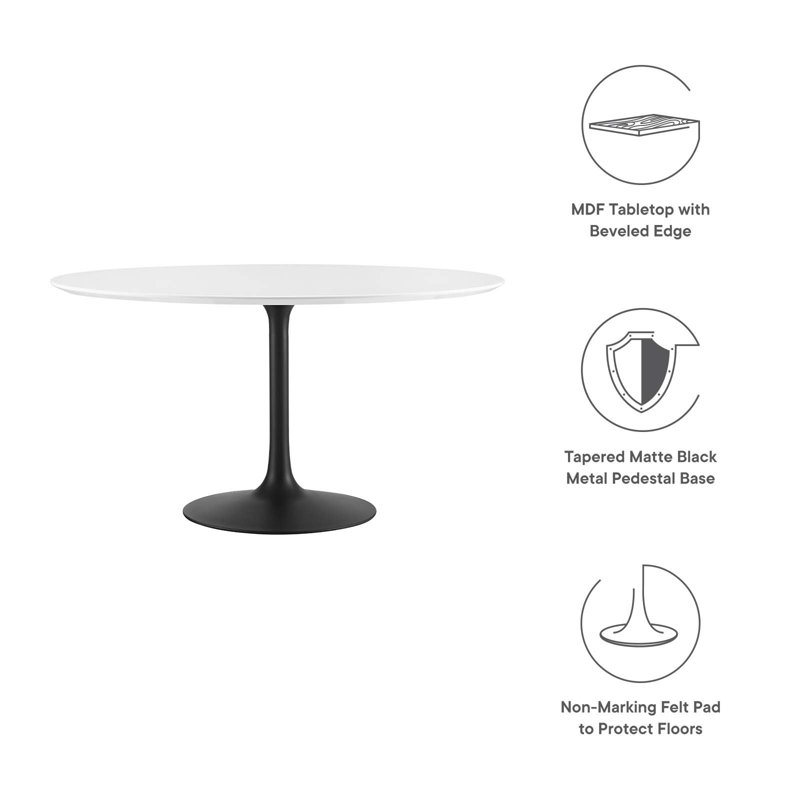 Mid-Century Modern 54" Round Wood Dining Table in Black & White