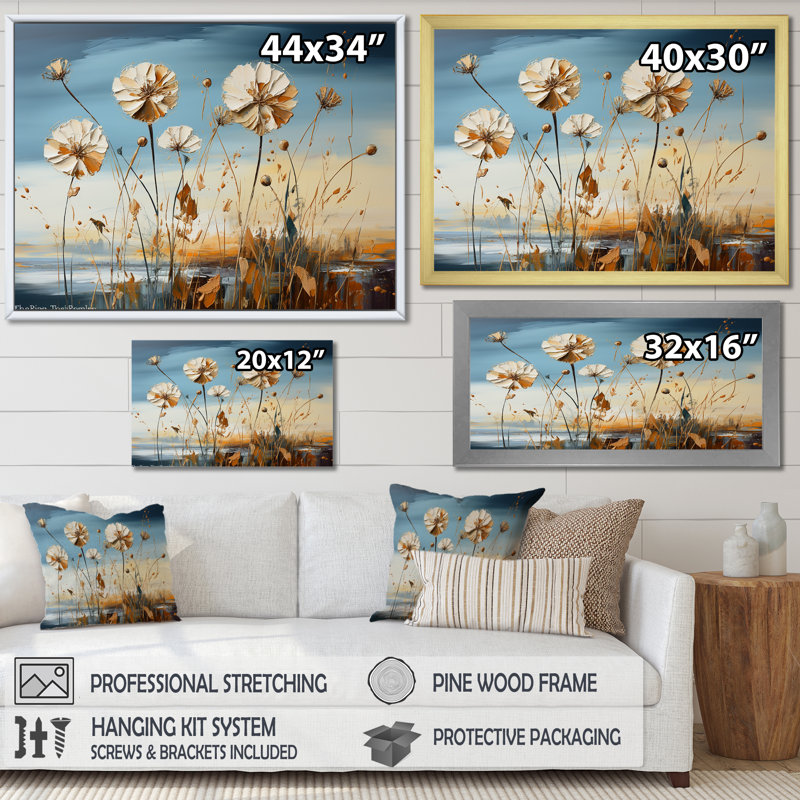 " Minimal Dandelion Charm I ", Silver Single Picture Framed, 24" H x 32" W x 1" D
