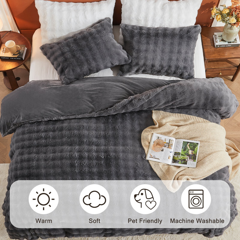 EMME Luxury Elegant Shaggy Bubble Bedding Sets，Faux Fur Duvet Cover  , 2/3 Pieces Soft Fluffy Comforter Cover, Cozy Warm for Winter