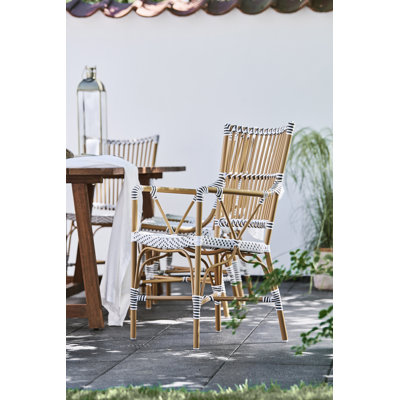 Monique Outdoor Dining Armchair - Almond Frame - White with Cappuccino Dots