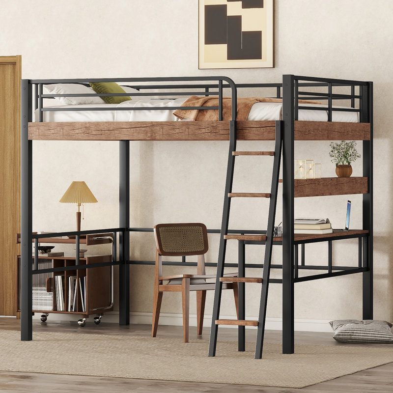 Loft Bed with LED and Built-in Desk, Full