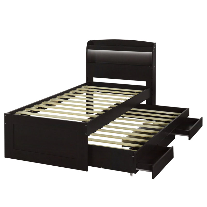 Lit plateforme avec rangement Ashantis, Marron foncé, Simple