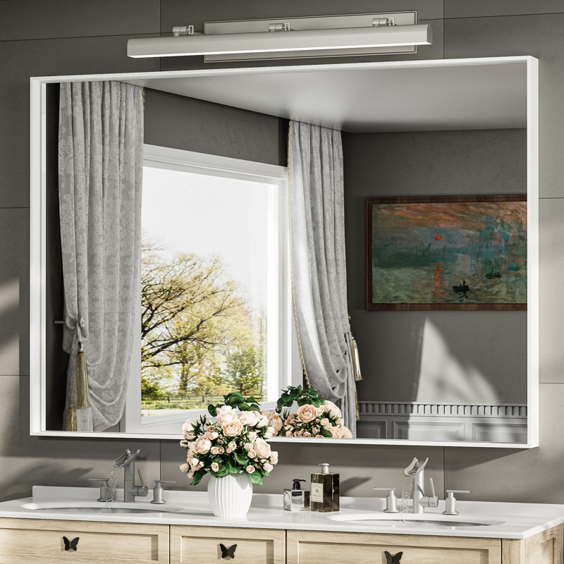 Miroir de vanité encadré / Miroir d'appoint, Blanc, 48 po x 36 po