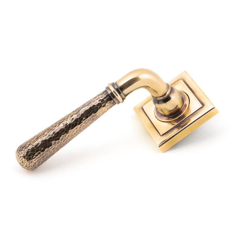 Hammered Newbury Lever on Rose Set (Square) - Unsprung, Polished Bronze