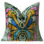 Coussin décoratif en velours de soie fait à la main - 20 x 20, vert vif, rose, orange et bleu avec insert en duvet