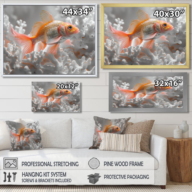 Sanches - Décoration murale poisson, H 12 po x l 20 po, Cadre simple noir, bois massif