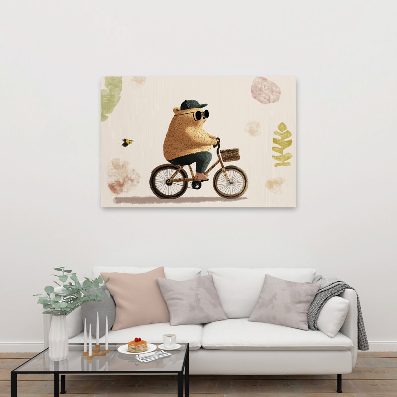 Ours frais, cyclisme, minimaliste, ours ludique, nature, impression murale, H 40 po x l 60 po