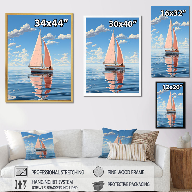 Coastal Calm Minimalisme Voilier Photo II - Décoration murale nautique et plage, H 32 po x l 16 po x P 1 po