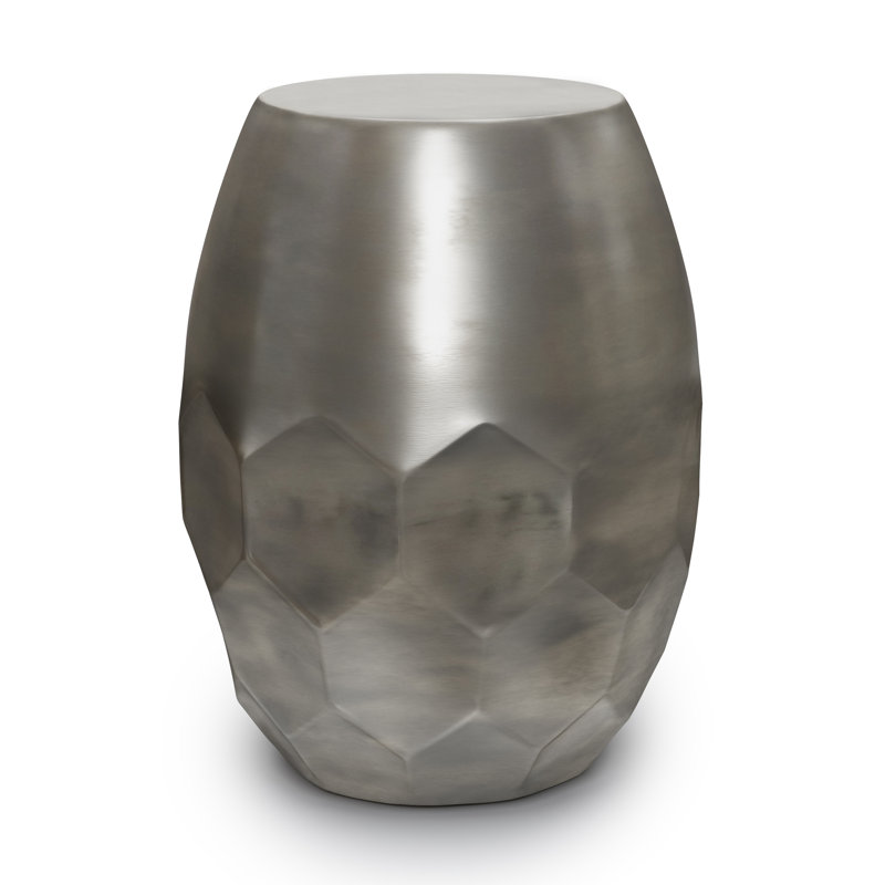 Flanigan 16"W Metal Transitional End Table with Drum Design and Honeycomb Pattern, Assembled, Antique Silver