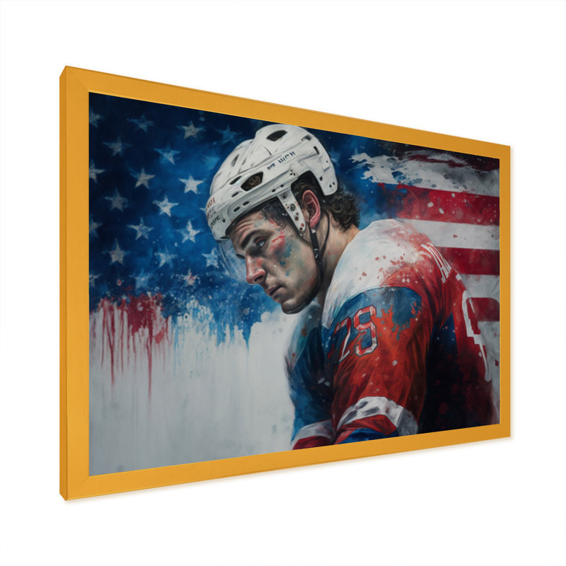 «Hockey Player on Break I», impression sur toile, H 16 po x l 32 po x P 1 po, Encadrement doré