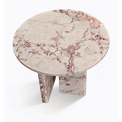Table basse en marbre naturel rose, petit accent de salon, pierre véritable avec veines uniques