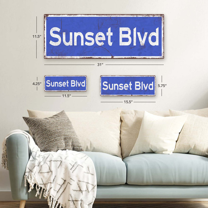" Distressed, Sunset Blvd Metal Sign "