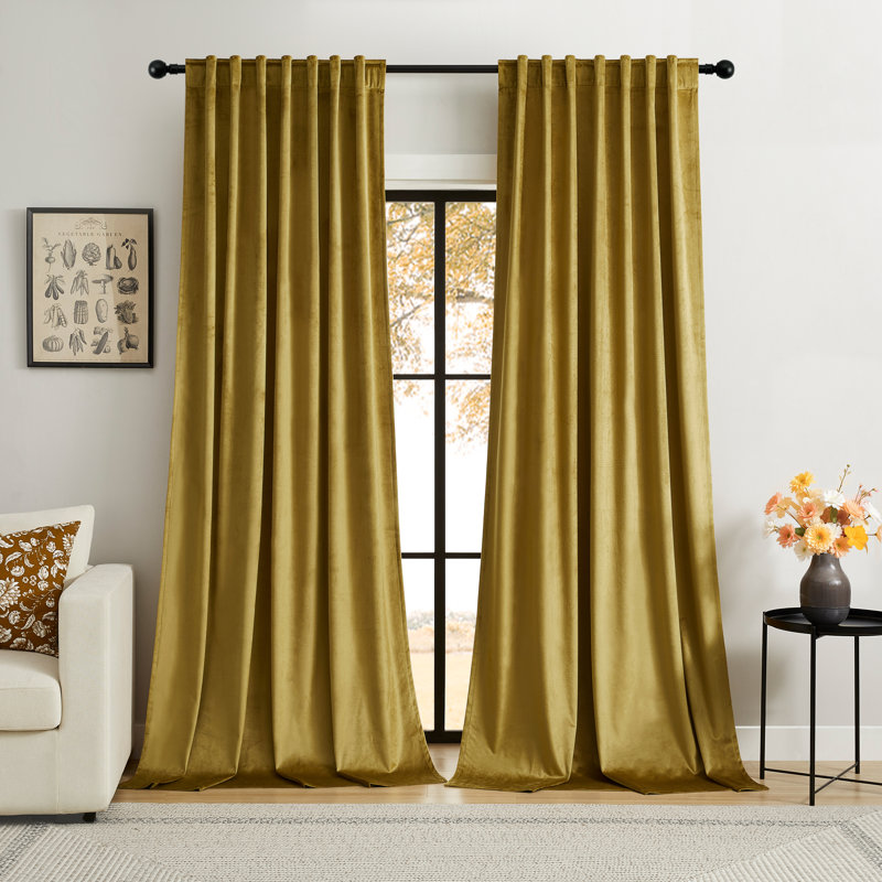 Deavion Velvet Solid Color Back Tab Room Darkening Curtain Panels, 52" W x 72" L, Gold