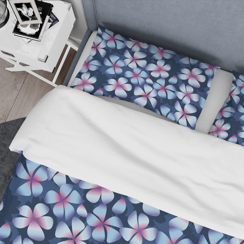 Ensemble de housse de couette frangipani the mid-century florals rétro, Housse de couette très grand + 2 taies décoratives
