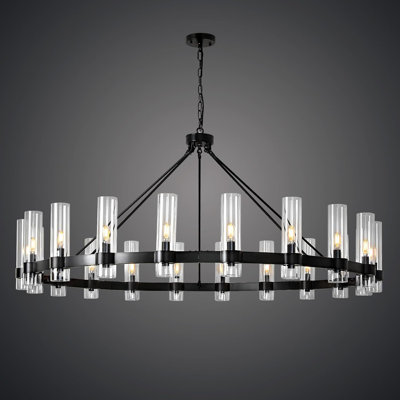 Gwyndolyn Modern Rustic Wagon Wheel Chandelier with Clear Glass Shades